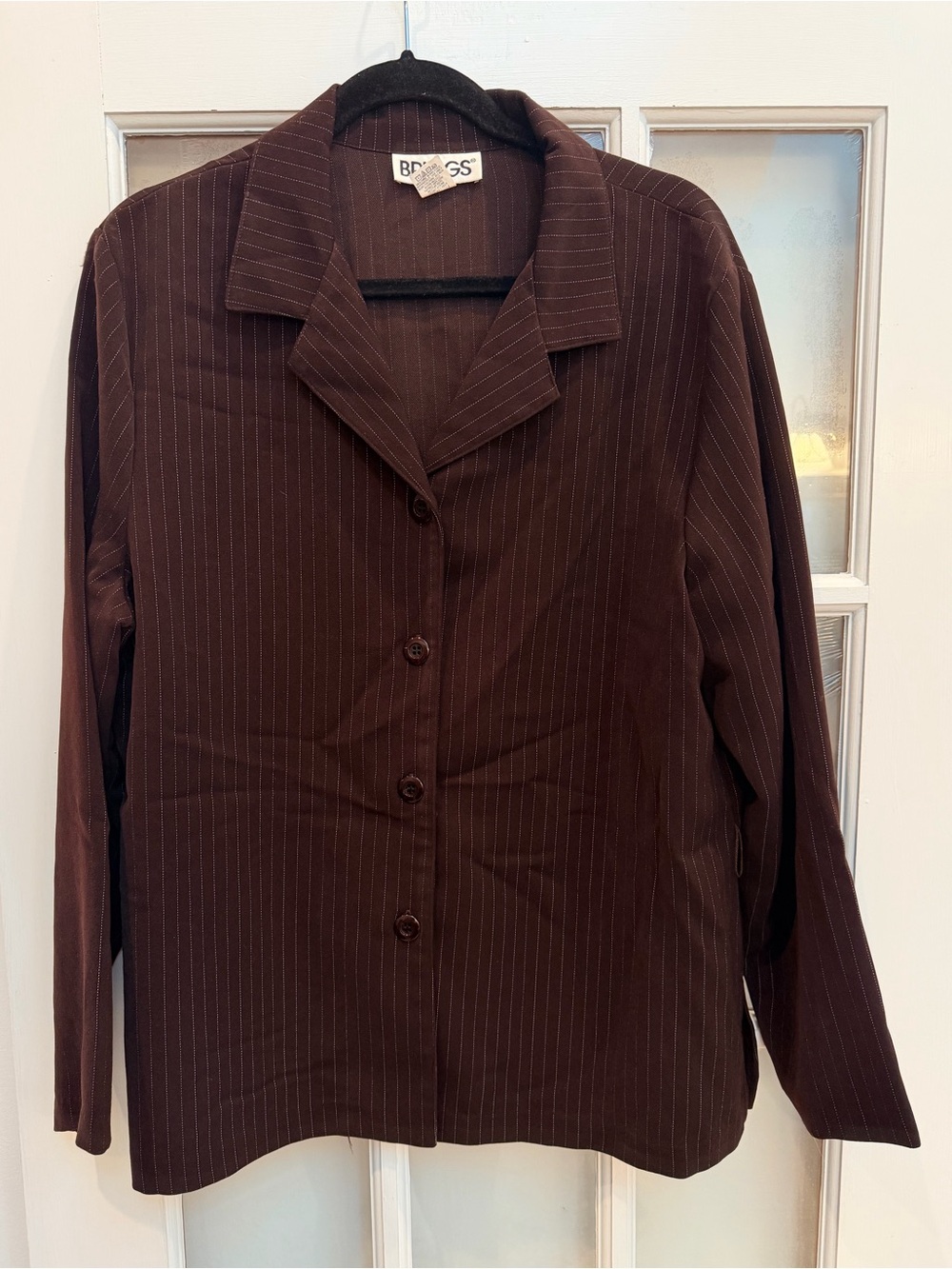 Vintage Briggs New York Y2K Women's Brown Pinstripe Blazer Jacket Size 16 XL